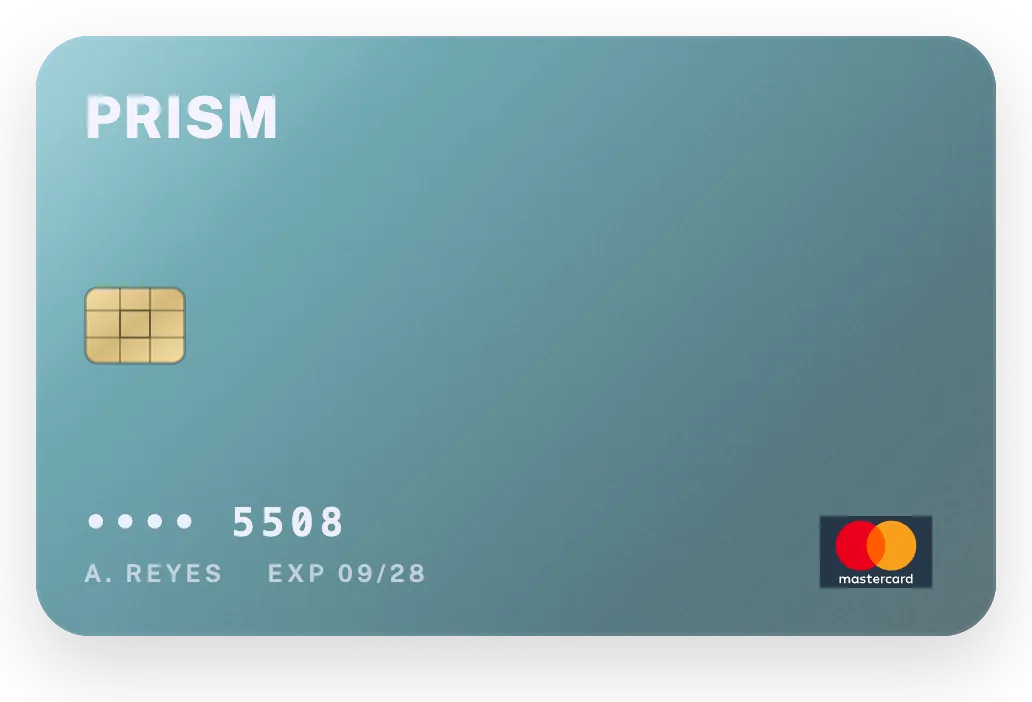 A teal card with the frosted glass finish