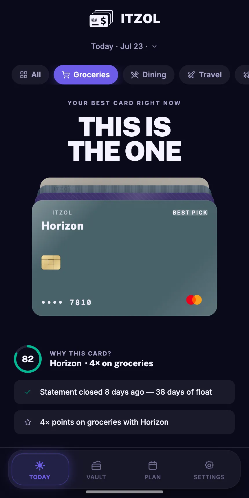 The Today deck re-ranked for groceries, a different card rising to best pick